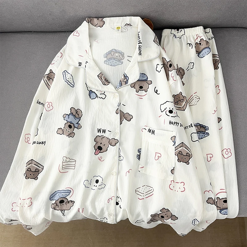 

Cartoon Letter Dog Print Plus Size Women's Pajamas Set Sweet Cute Casual Fashion Large Size Sleepwear New Kawaii Korean Pajamas