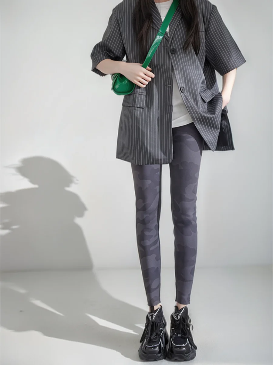 Leggings für Damen, gerippt, seitlich geschnitten, rutschfest, Bodybuilding, Dreiviertel-Mittelkalb, Anthrazit, Flusen, Schnürung, Polar-Beflockung, Club, sexy