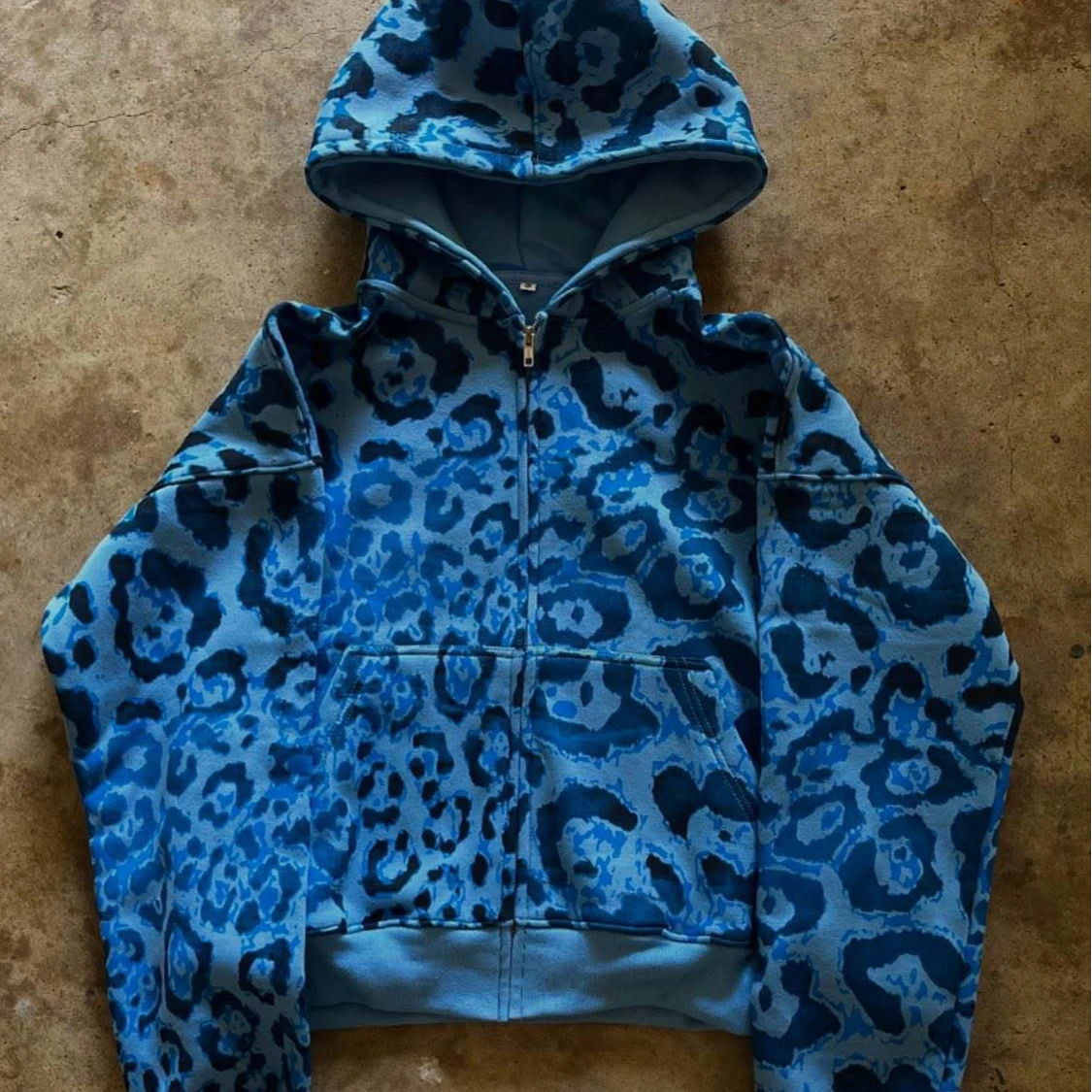 Zip Cropped Hoodie Matching Set Wide Leg Sweatpants Full Leopard Print Y2K Street Outfit For Girls Daily Layered Wear image 3