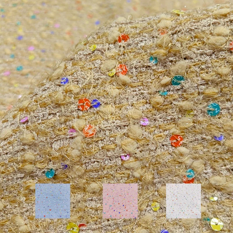 

Yellow Color and Colorful Sequin Yarn-Dyed Braide Tweed Fabric For Autumn Jacket Dress Suit Coat DIY Cloth Sewing Material