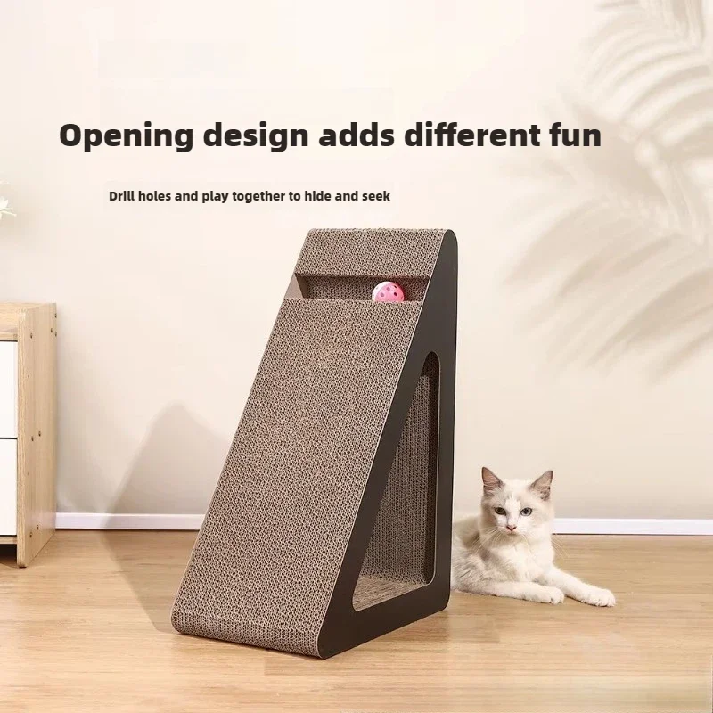 2-in-1 Cat Scratcher Cardboard Triangle-Shaped Cat Scratching Board with Wear-Resistant Ball for Indoor Cats