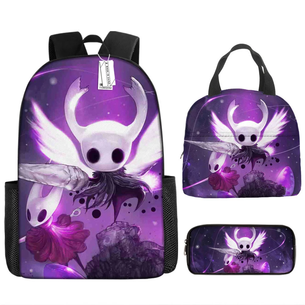 

Cartoon Youthful Novelty Hollow Knight 3D Printed 3pcs/Set Travel bags Laptop Daypack Backpack handheld Lunch Bag Pencil Case