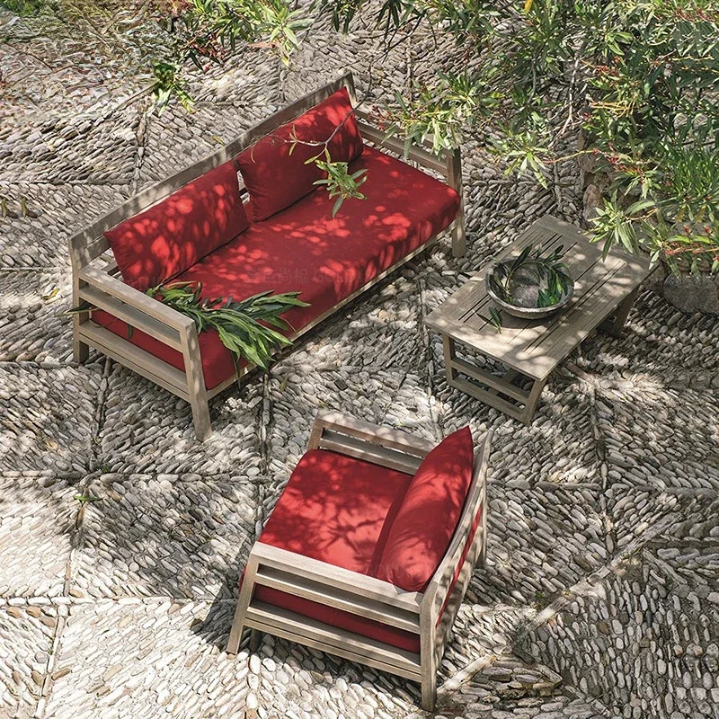 

Outdoor sofa courtyard sunscreen waterproof rattan chair residential outdoor villa rattan terrace teak garden coffee table