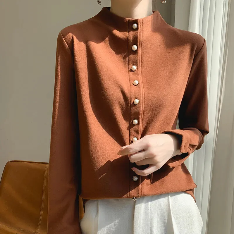 Veste cardigan rembourrée à manches longues pour femmes, chemise à fond, manteau chaud, chemisier à simple boutonnage, printemps, automne, 2024