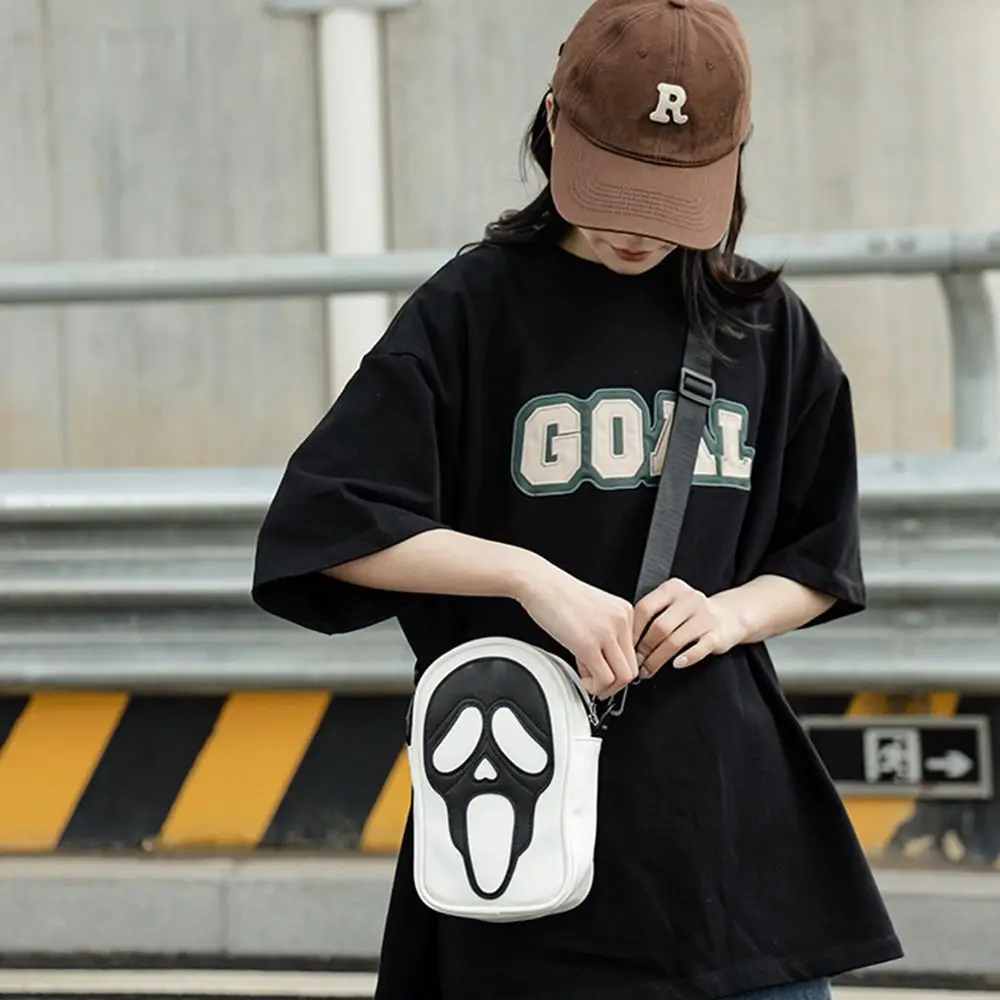 Solid Color Devil Ghost Shoulder Bag Creative Zip Small Bag Skull Crossbody Bag Korean Style PU Travel