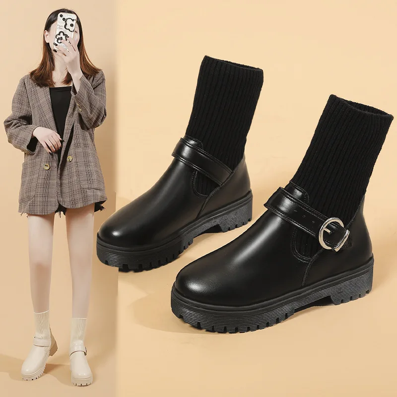 Designer Woman Casual Ankle Boots Lolita Knitting Boot Fashion Ladies Shoes Korean Hot Sale All-match High Heels Botas Mujer