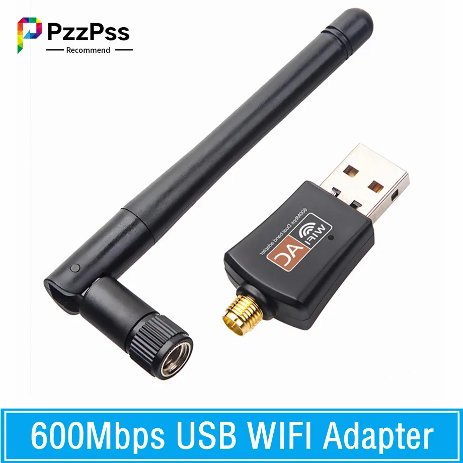 PzzPss-Adaptador WiFi Dual Band, 600Mbps, USB, WiFi, 2.4GHz, 5GHz, Antena, Mini Computador, Placa de rede, Receptor para PC, Laptop