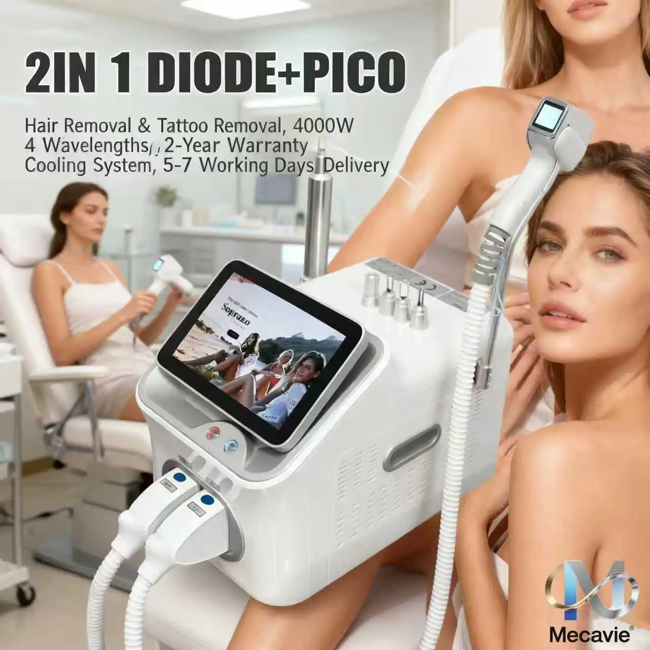 

Новейшая технология 4000W, 4 длины волн 755/808/940/1064 нм, безболезненный 2-в-1 диодный лазер Soprano Titanium Ice для удаления волос