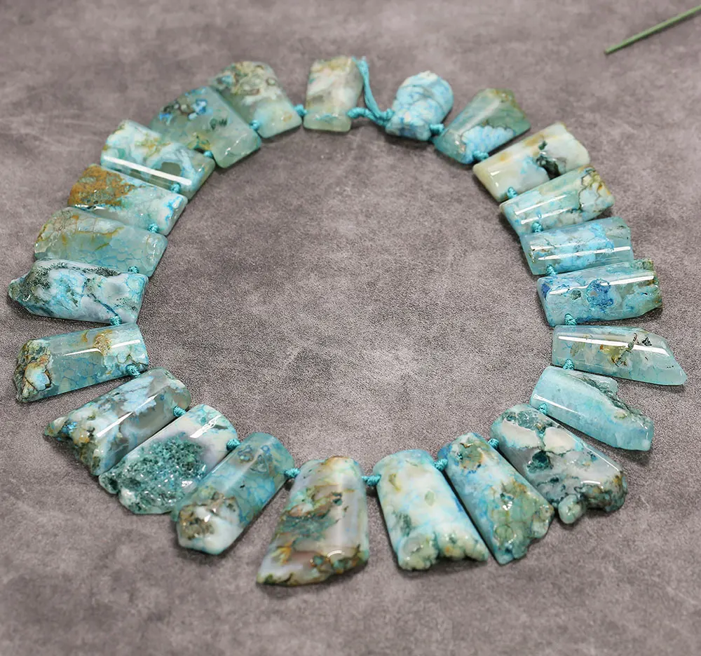 APDGG Point Top Drilled Blue Ocean Jasper Agate Stone Slab Nugget Coated Gems Slice Loose Beads  Jewelry Making DIY