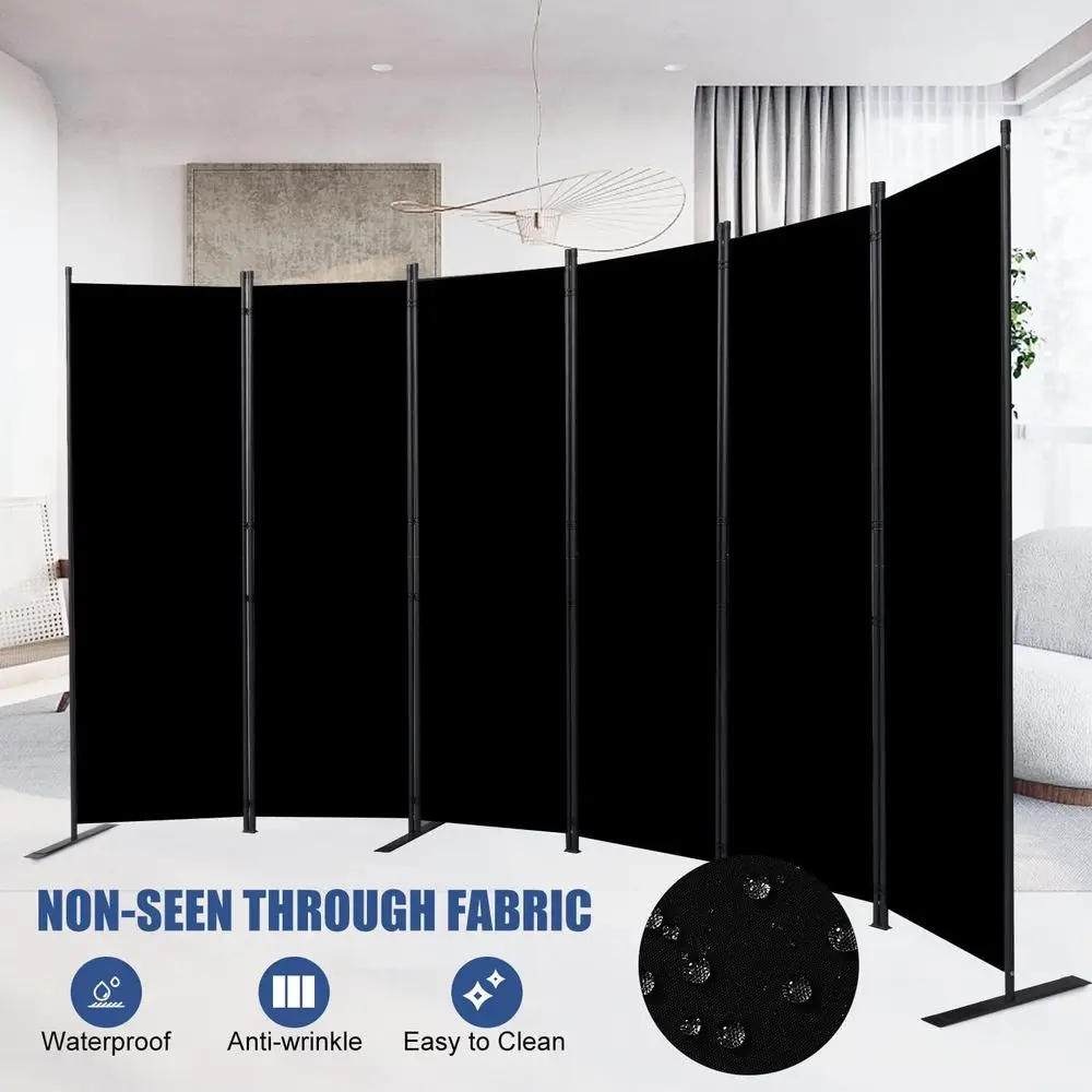 6 Panel Wide Room Divider, 132W x 71H | UV-Resistant & Non-Transparent Fabric, Flexible Double-Hinged, Freestanding Partition fo