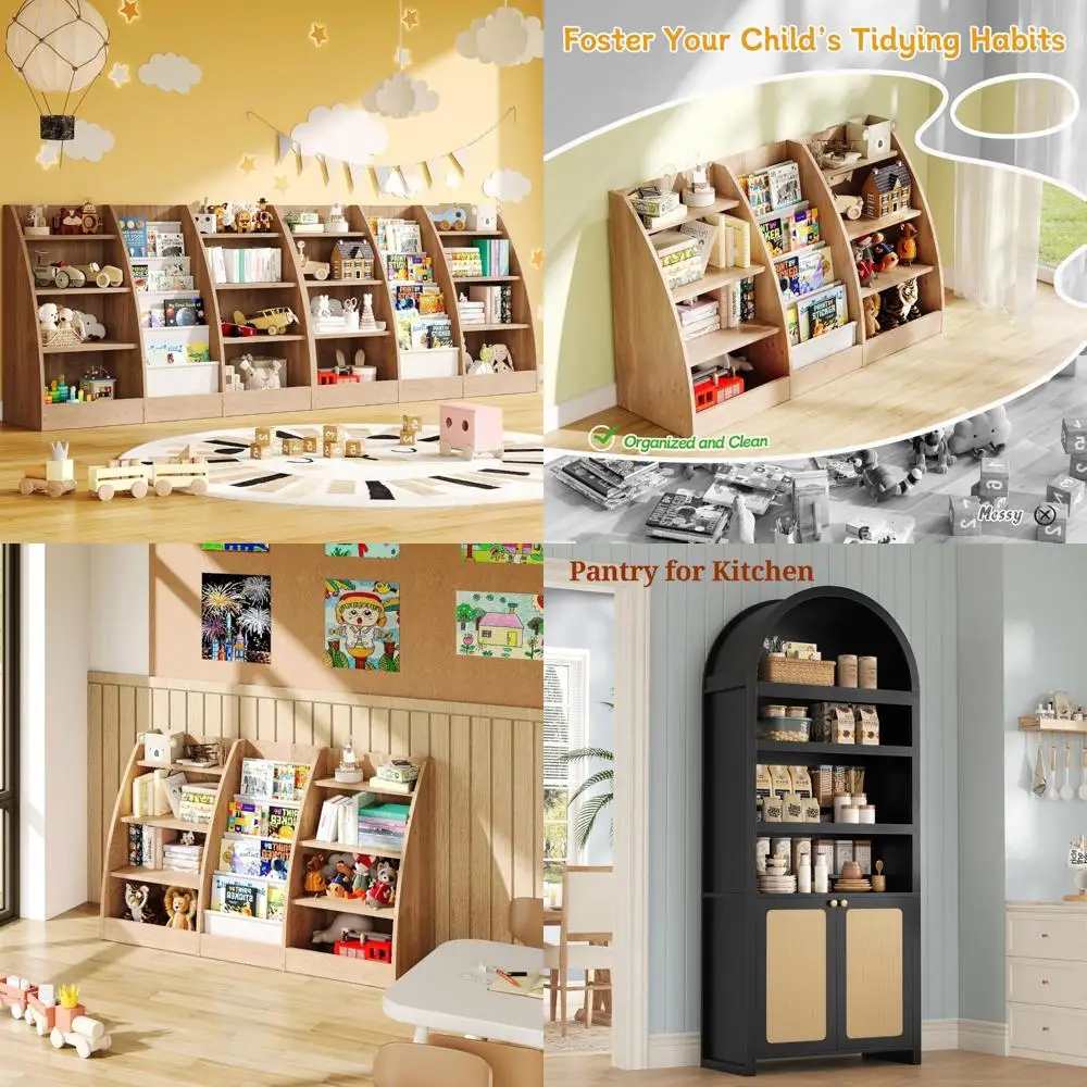 مجموعة أرفف كتب كبيرة جدًا مكونة من 4 طبقات للأطفال، وخزانة كتب خشبية للأطفال مقاس XL مع رف تخزين لغرف الأطفال #1