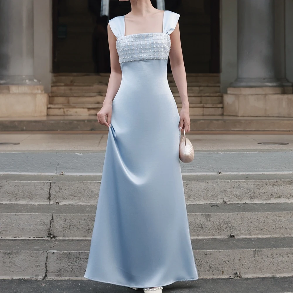 

Женские вечерние платья А-силуэта длиной до щиколотки с квадратным вырезом без рукавов, модные выпускные платья с пайетками, бисером и драпировкой, индивидуальный пошив