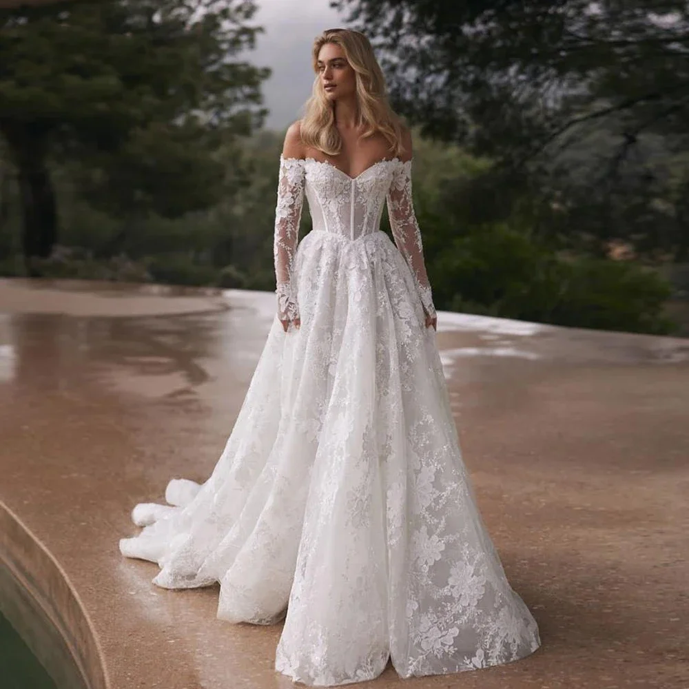 Elegantes dentelle robes de mariée à manches longues Estilo Princesa sur mesure robe Abiti Da Sposa Noiva Vestido de novia personnalisé