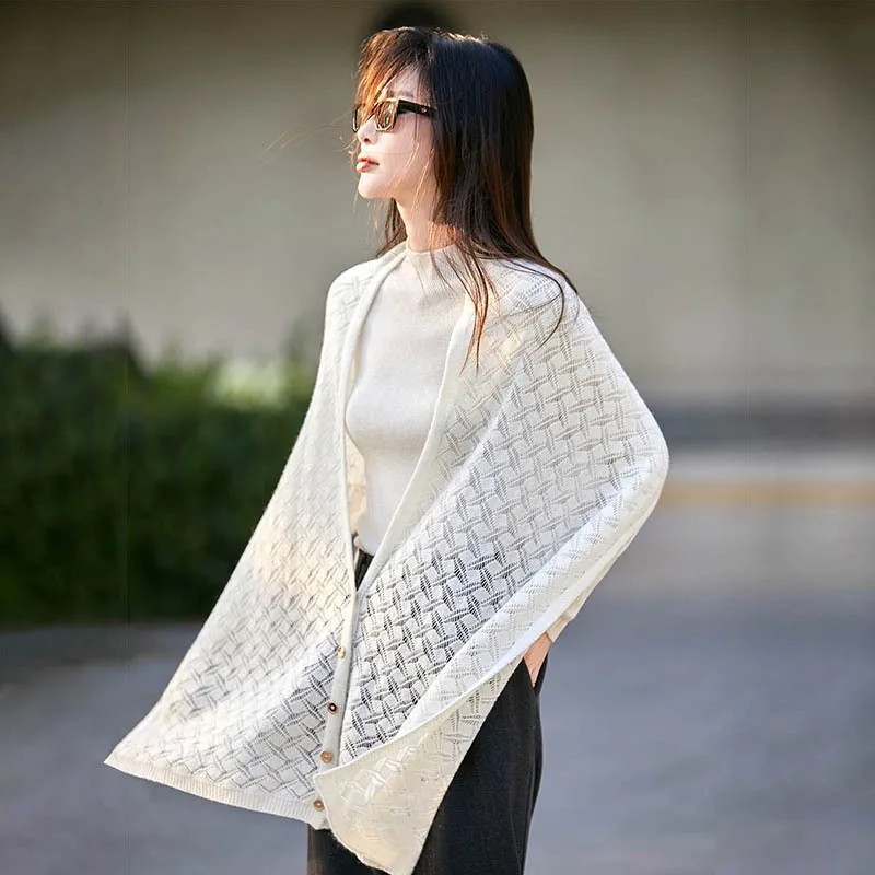 

Женская многофункциональная шаль из 100% шерсти, новая осенне-зимняя однотонная ажурная шерстяная верхняя одежда, накидка, шаль, шарф для женщин