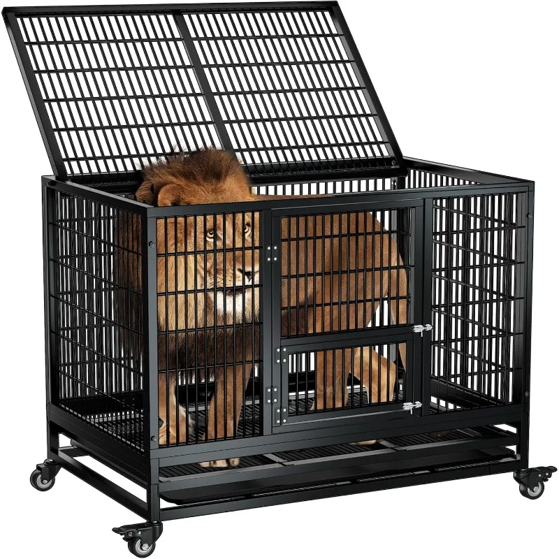 Heavy Duty Dog Crate,Indestructible Dog Crate Suitable for High Anxiety Escape Proof Crate,Two-Door Design Large  Kennel