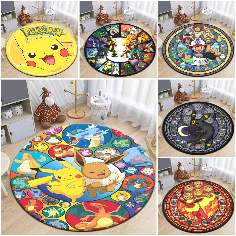

MINISO P-okemon HD Printed Round Rug Soft Playful Carpet for Living Room Bedroom Kids Play Area and Pet Friendly Floor Mat Decor