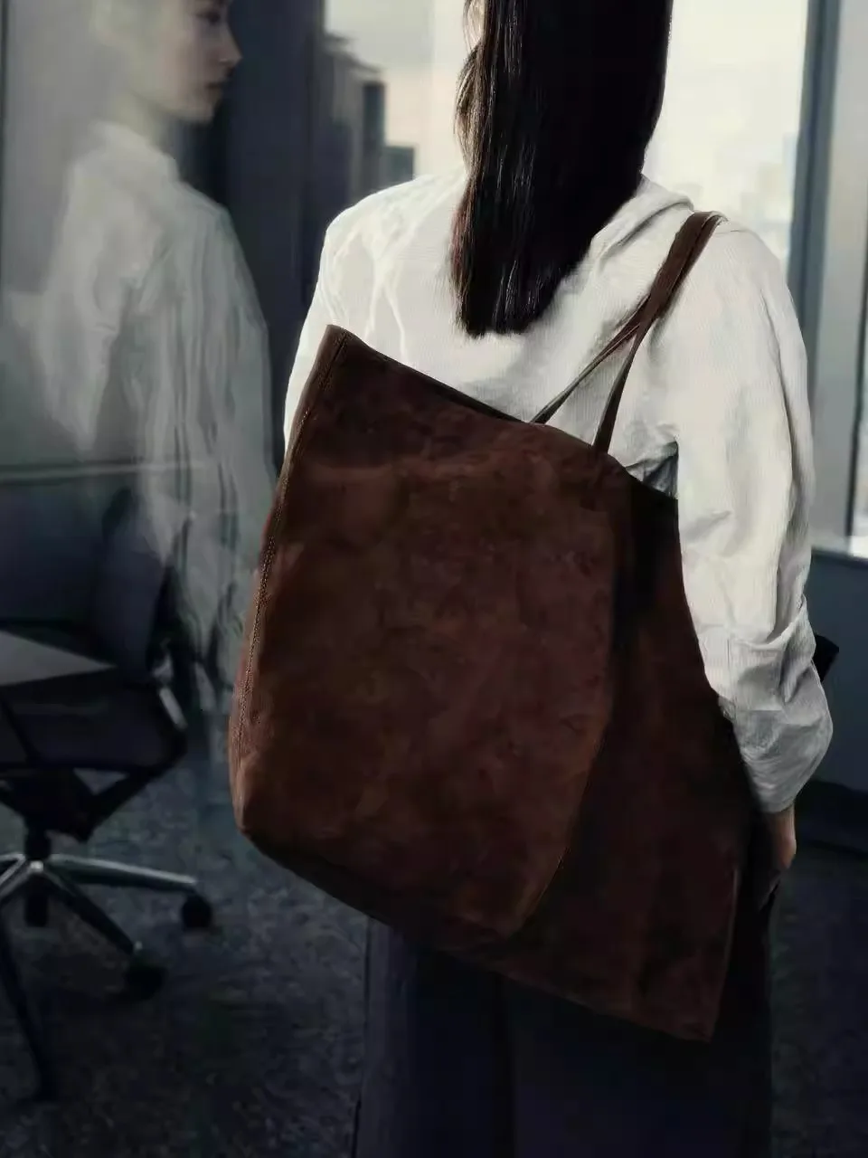 Large Capacity Velvet Leather Tote Bag Women's Handbag Shopping Bag Casual Simple Style Square Shape with Side Pocket