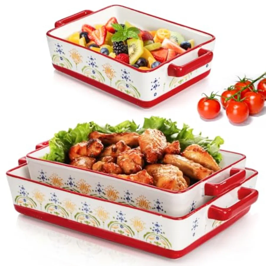 

Set of 3 Ceramic Baking Dishes, Rectangular Casserole Dish for Oven, Ceramic Bakeware Lasagna Pan Deep with Handles for Cooking