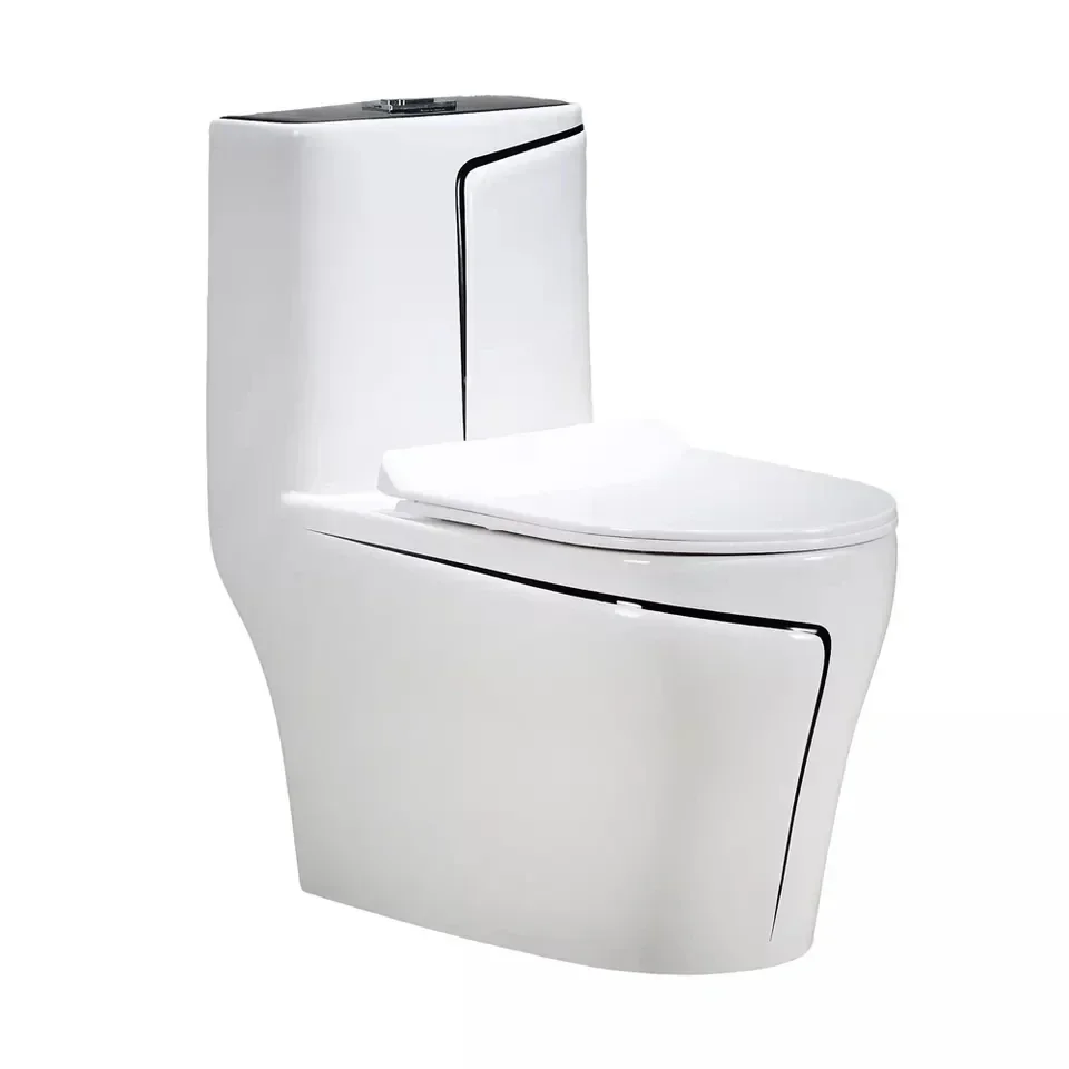 Gold Line Design Bathroom Ceramic One-Piece Gold White Colored Toilets Bowl