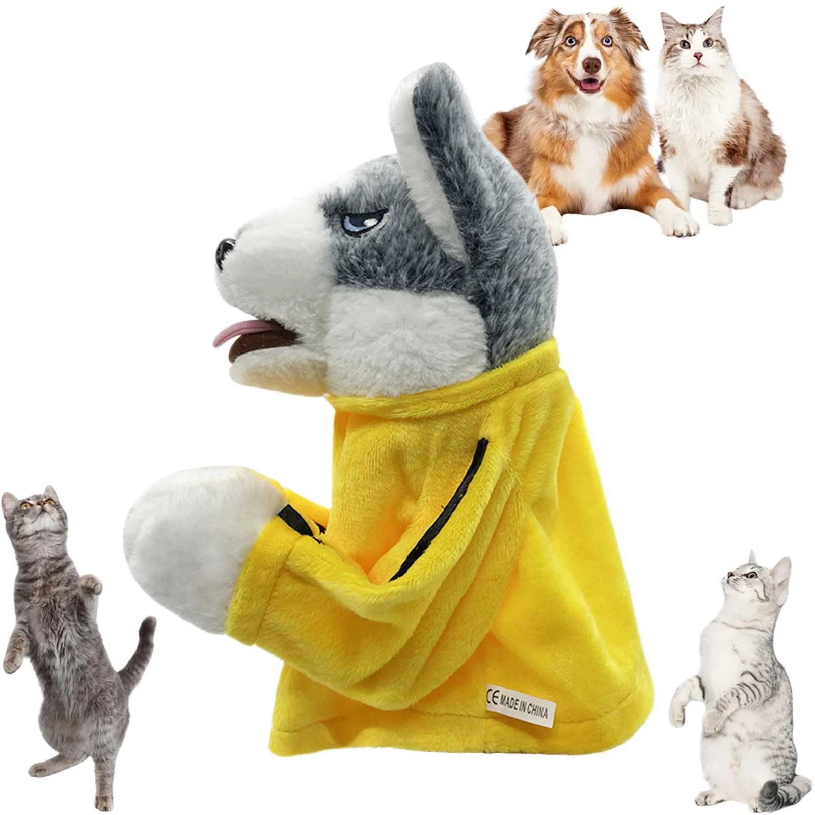 Punching Puppet Animal Boxing Puppets with Sound Funny Kung Fu Husky Shark Puppet Interactive Hand Puppets for Dogs and Cats