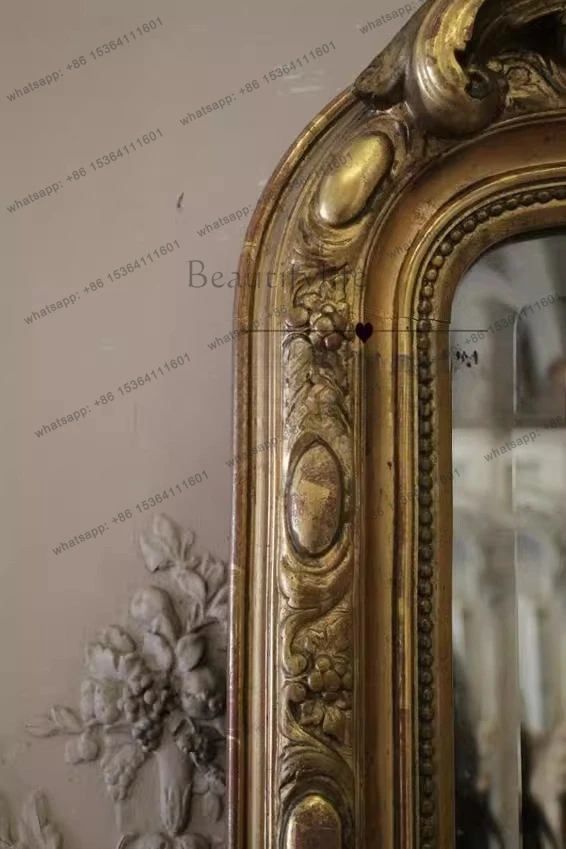 Italian solid wood carving flower dressing mirror French gold antique floor-to-ceiling European princess mirror