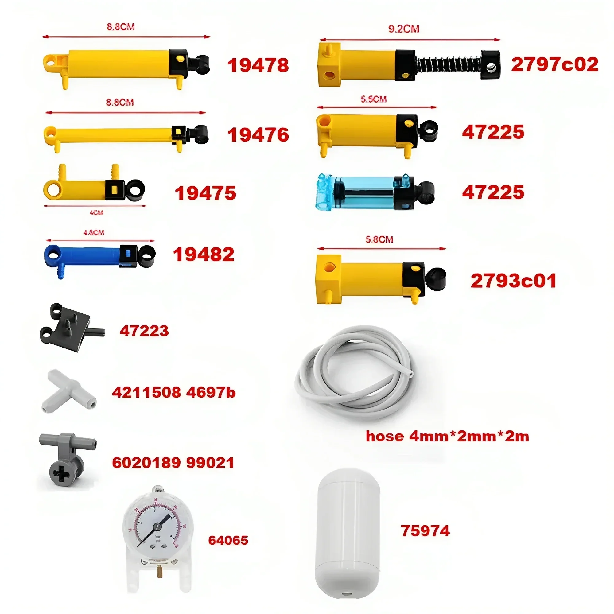 

35pcs MOC Technical Parts Pneumatic Kit Hose Air Pump Tank Push Rod Putter Switch Piston Building Block For 42043 47225 61904