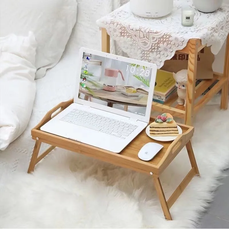 Portable Natural Bamboo Bed Tray Breakfast Laptop Desk Reading Gaming Desk Folding Table Useful Simple Kitchen Tool