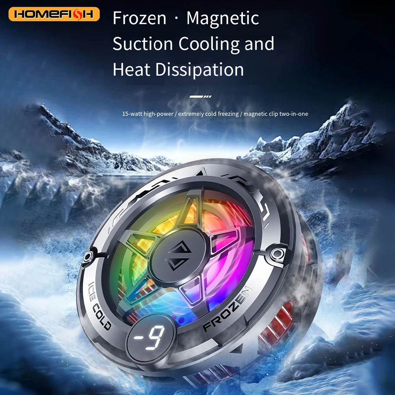 Universal Phone Cooler for Gaming, Magnetic Semiconductor Cooling Fan with Digital Display RGB Lights