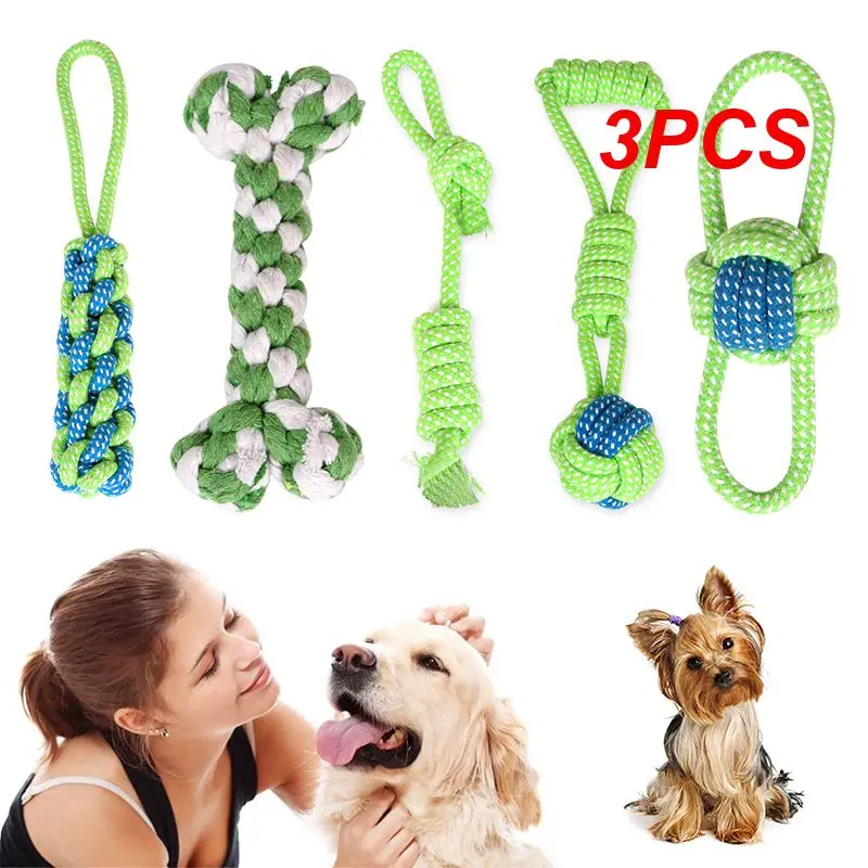 3PCS Pet Dog Toy Rope Double Knot Cotton Braided Dog Rope Toy Puppy Chew Toy Cleaning Tooth Toys For dogs pet supplies petshop