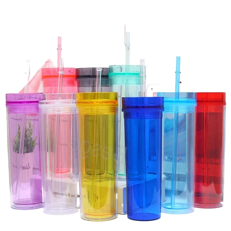 450ml Double Layer Plastic Cup Transparent Drinks Milk Tea Mug Summer Sports Straw Cups Colorful Outdoor Travel Water Mugs