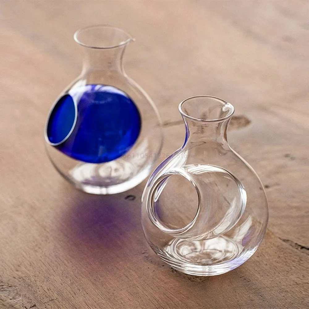 Sake Decanter Set with Ice Bucket, Japanese Glass Wine Carafe for Home Bar, Beer Whiskey Pouring Pitcher, Chilled