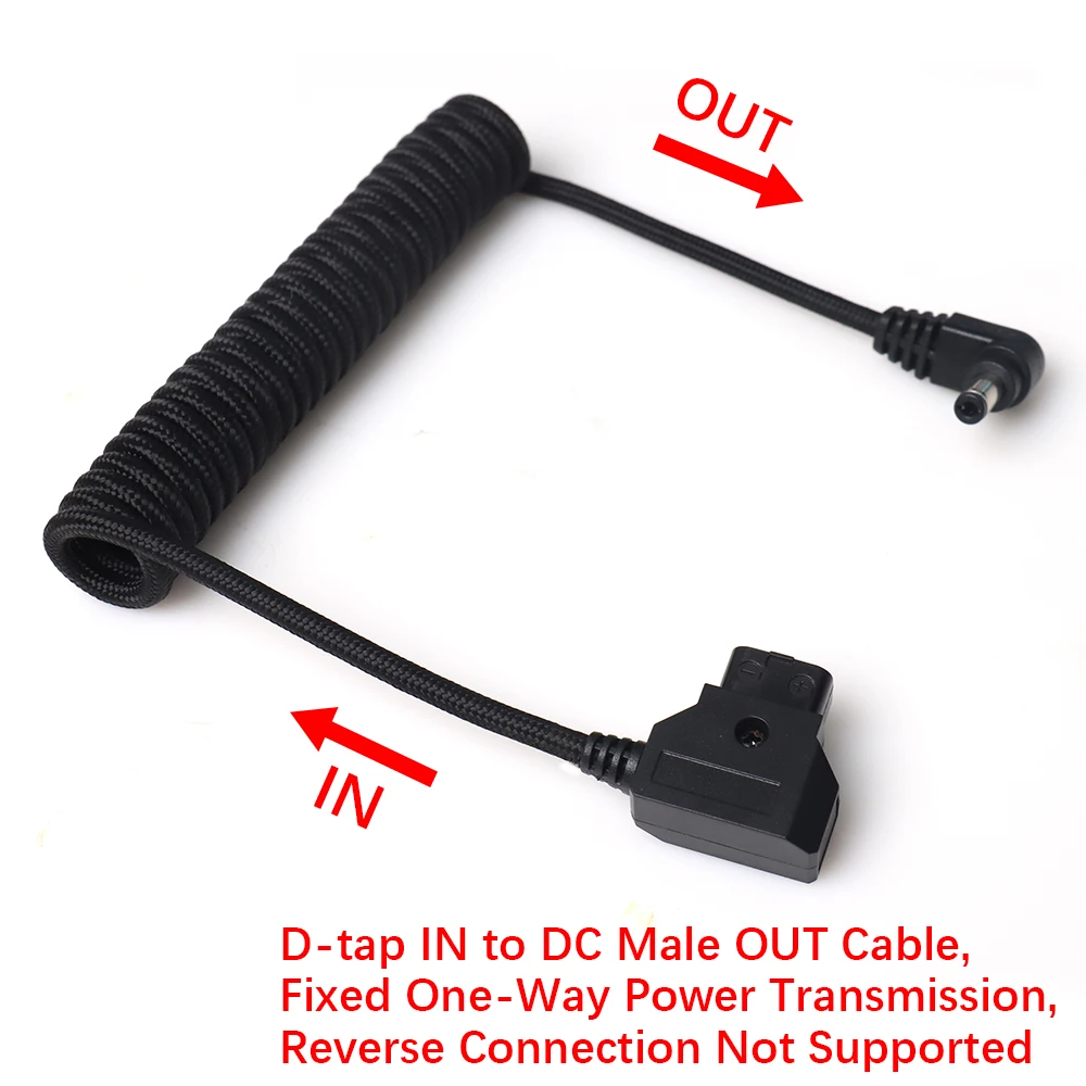 Power Coiled Cable D-tap Male to DC5.5*2.5mm Male 22AWG*2C Nylon Braided Cable for DSLR Rig Power Atomos SmallHD |red/black/blue