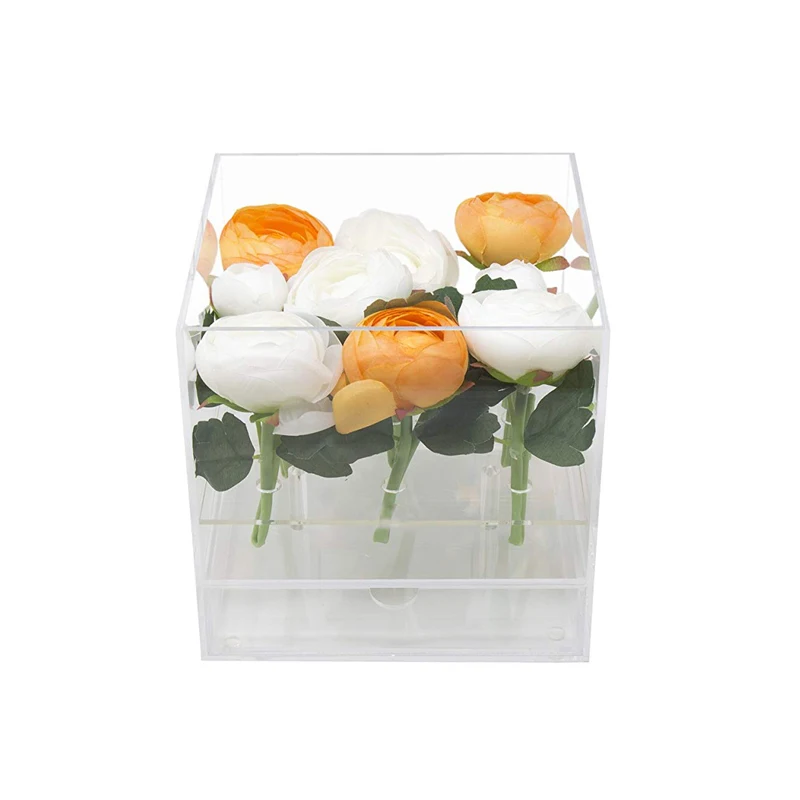 New Clear Acrylic Flower Box With Drawer 9 Holes Drawer Rose Flower Box Valentine\'s Day Wedding Decor Gift Box Wholesale