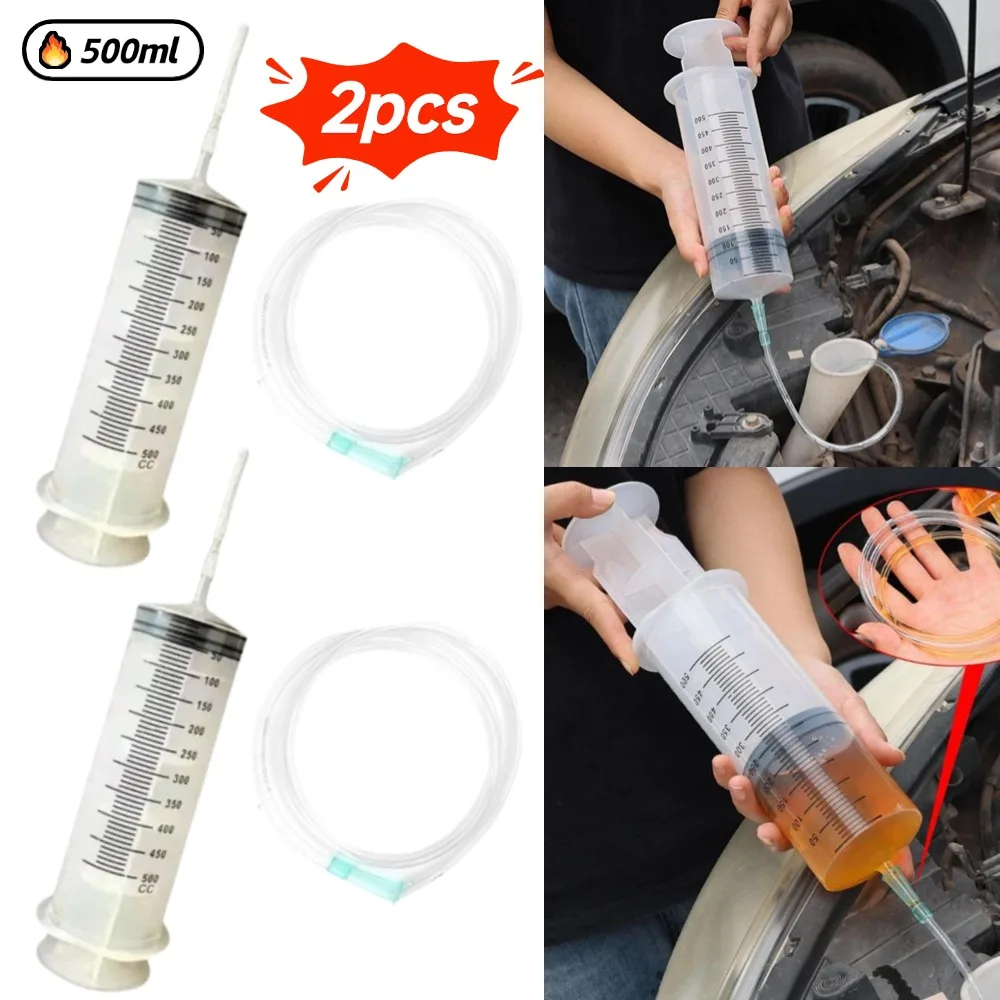 1/2PCS 500ml Large Capacity Syringes Oil Pump Car Oil Fluid Plastic Syringe Oil Pump With 1m Hose Pet Feeding Measuring Pump