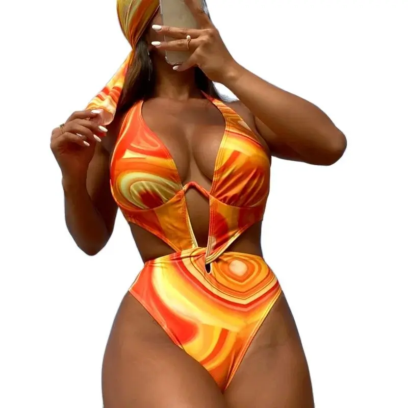 

New European American One-piece Swimsuit Ladies Sexy Backless One-piece Hanging Neck Amazon Cross-border Foreign Trade Swimsuit