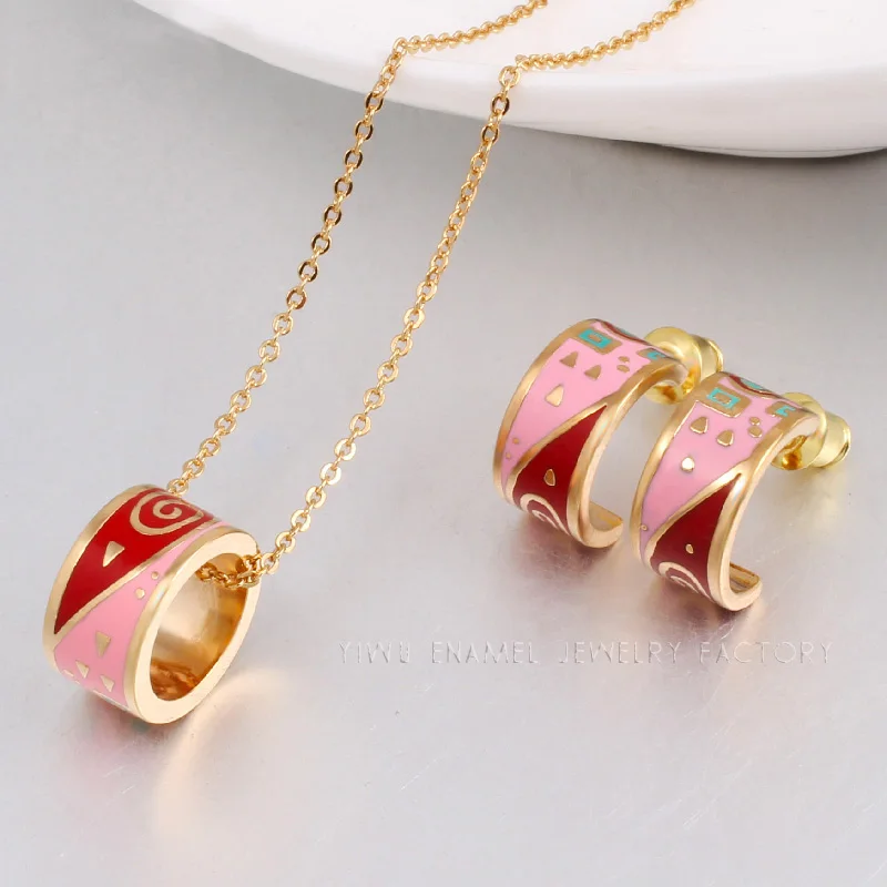 Color Culture New Brand Exclusive Color Costume Jewelry Sets for Women Elegant Classic Enamel Necklace Earring Mother Gift