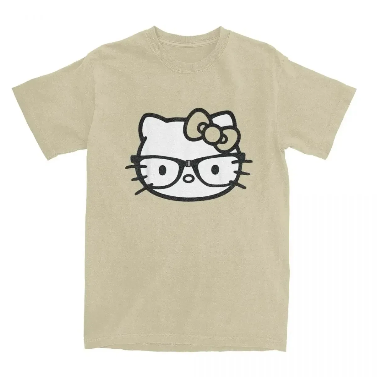 Hello Kitty noir et blanc Nerd lunettes t-shirts hommes femmes pur coton homme T-Shirt col rond t-shirts à manches courtes hauts imprimés