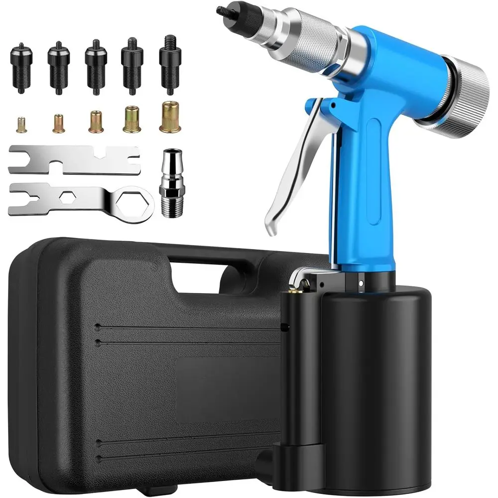 Heavy Duty Pneumatic Rivet Nut Gun with 100PCS Rivet Nuts, Thread Setter Kit with 5pcs Metric Mandrels for Body Panels, Bicycle