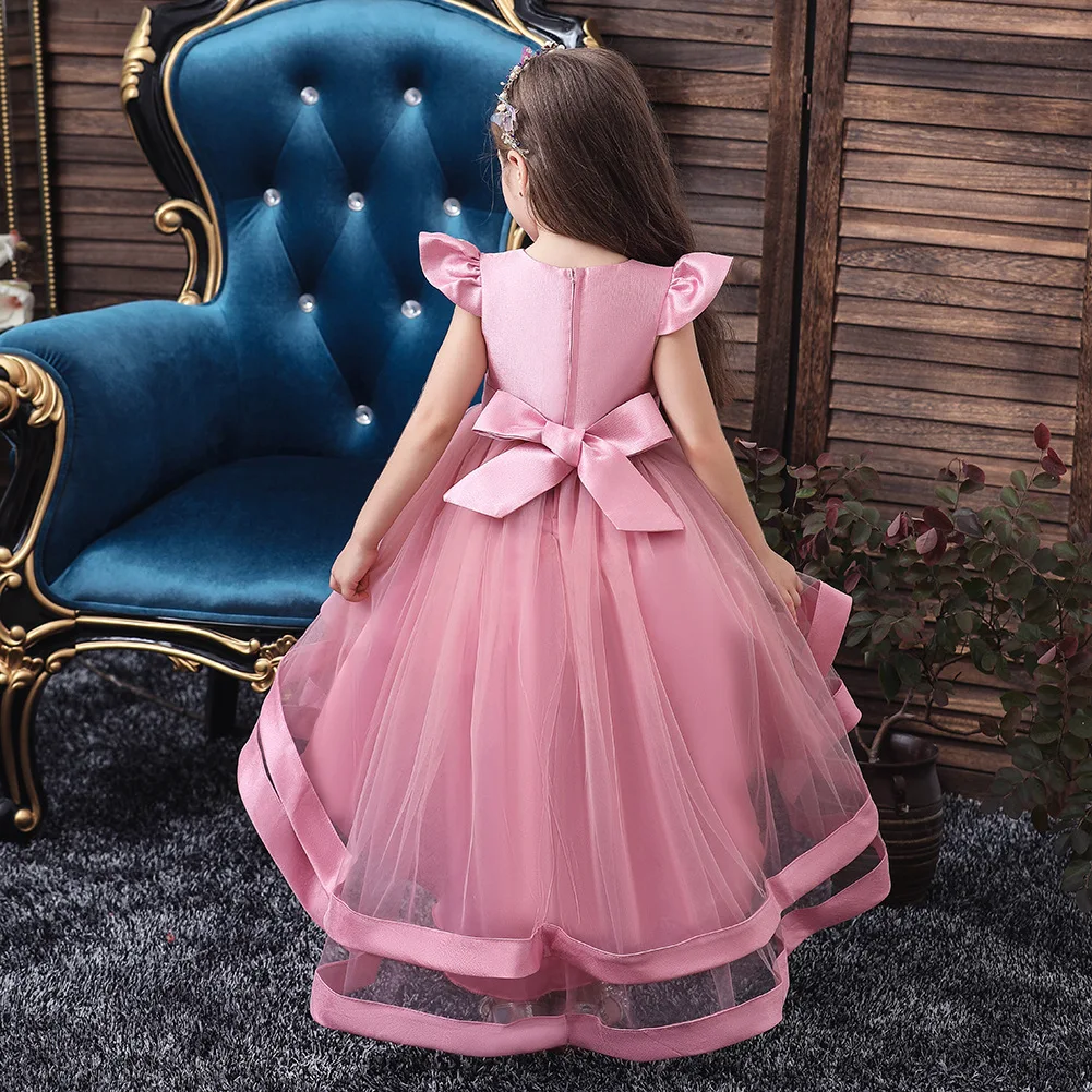 Princess Girls Embroidery Flower Trailing Dress Children Kids Elegant Wedding Vestidos Children Clothing For 3-12 Years