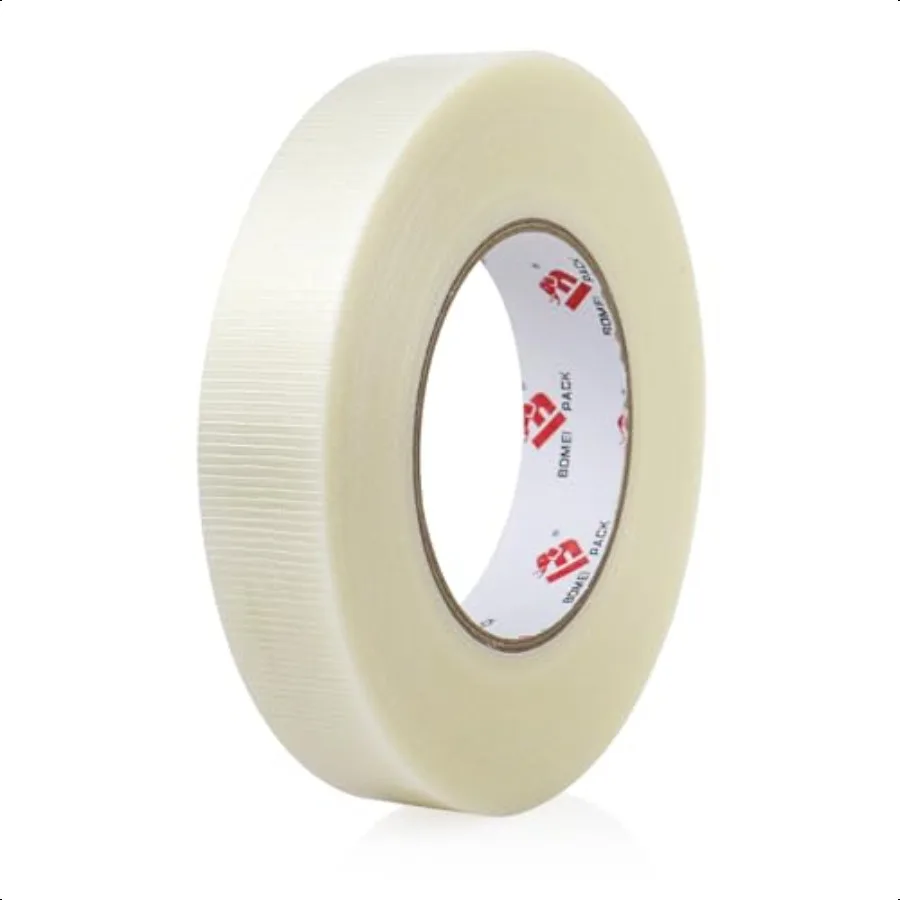 BOMEI PACK Fita adesiva transparente de 1 polegada Fita adesiva transparente resistente de 1 polegada x 60 jardas Fita de cintar transparente Fita de fibra reforçada W
