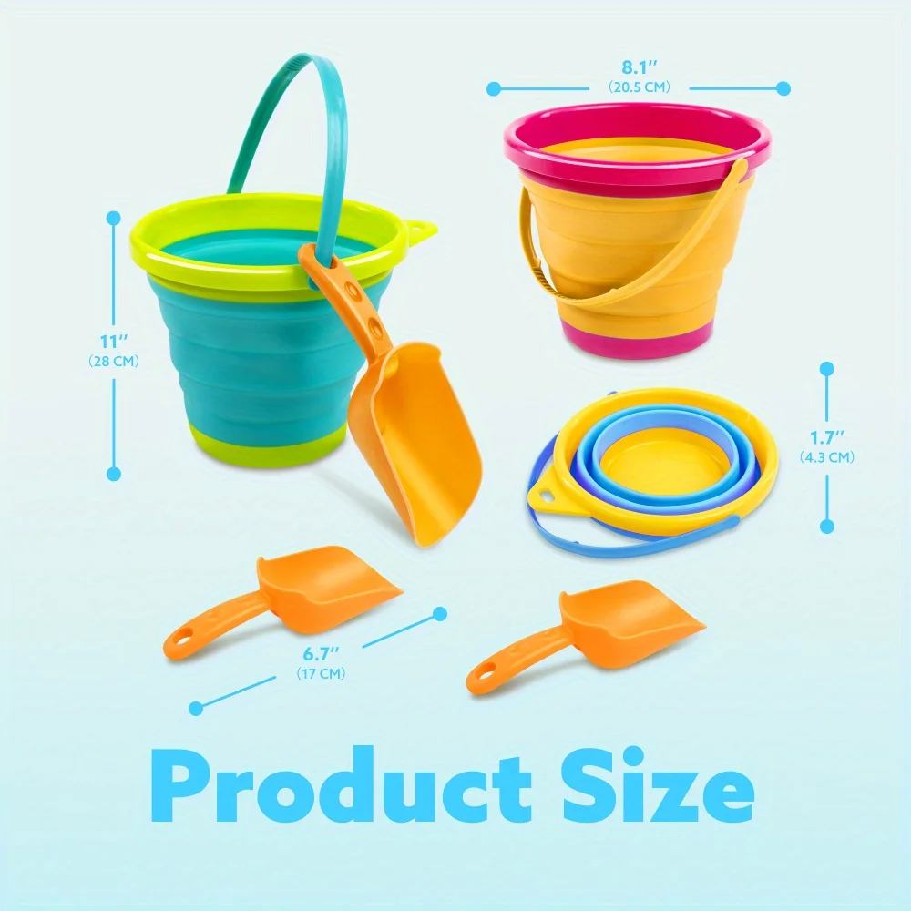 Collapsible Beach Pails With Shovels Set For Sand Play Fun_voghion.com