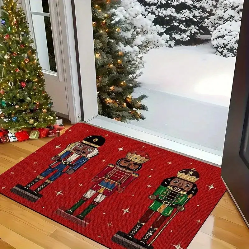 VIKAMA Nutcracker Door Mat Christmas Soldier Print Welcome Rug Non Slip For Front Door Entryway Indoor Outdoor Festive Decor