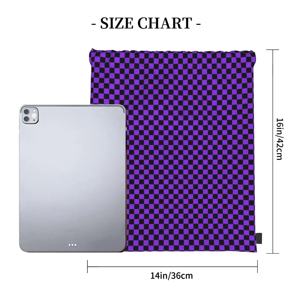 Proton Purple And Black Checker Board Backpacks Multi-function Portable Drawstring Bags Sundries Bag Book Bags Travel Student