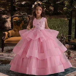 Luxury 2023 Girls' Dress Formal Sequin Lace White Wedding Bride Children's Party Dress 4-14 Year Old Girls' Clothing