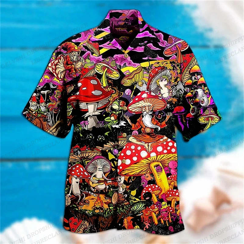 Mushroom 3d Print Shirts For Men Fashion Hawaiian Shirt Casual Beach Blouses Street Vocation Blouse Men\'s Clothing Lapel Camisas