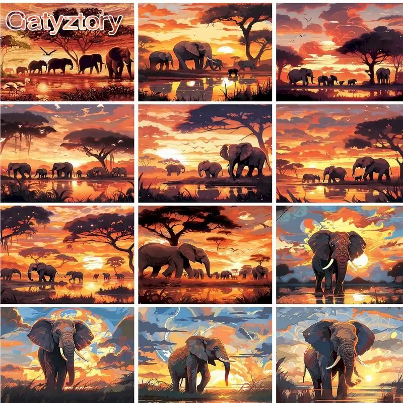 GATYZTORY Frame African Elephant diy painting by numbers animal modern wall art picture acrylic paint unique gift for home decor