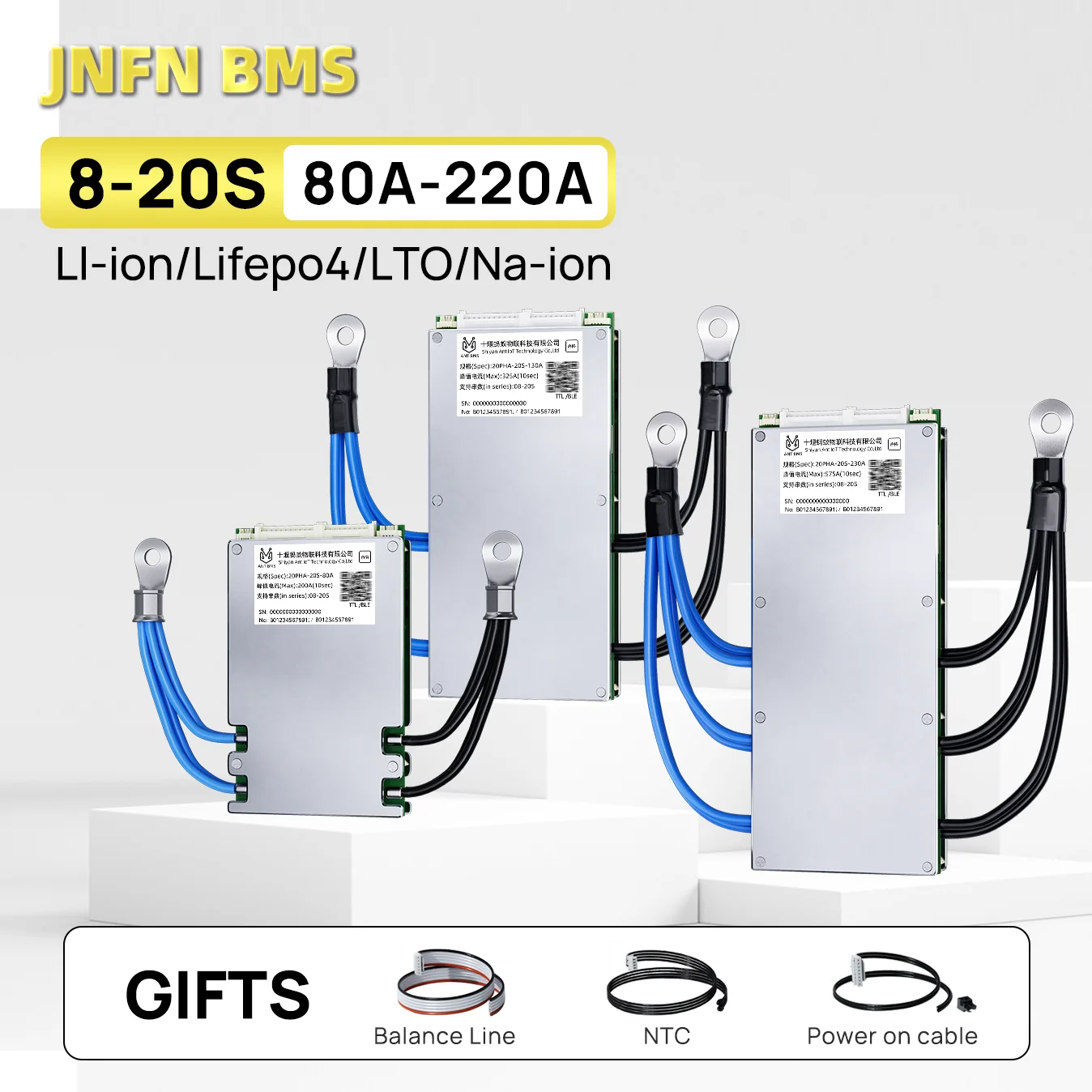 Smart ANT BMS LiFePO4 LTO Li-ion 8–20S 12V/24V/48V 130–220A Bluetooth Battery Management System for E-Bike 18650 Battery