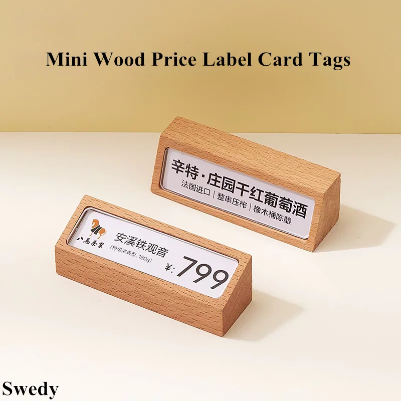 68x18mm Mini Wood Sign Holder Display Stand Jewelry Watch Small Price Label Paper Name Card Tags Ticket Holder Stand