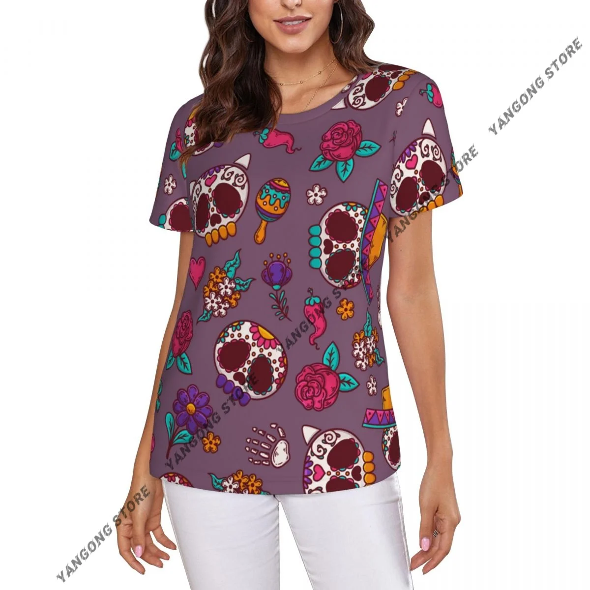 Women's T-shirt ladies casual Mexico Skulls female T-shirt short-sleeved T-shirt summer thin tops