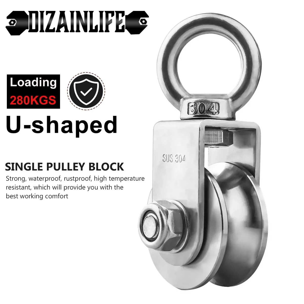 U Type 280kg Swivel Pulleys Stainless Steel Duplex Bearing Super-Silent Detachable Degree Rotation Heavy Duty Traction Wheel